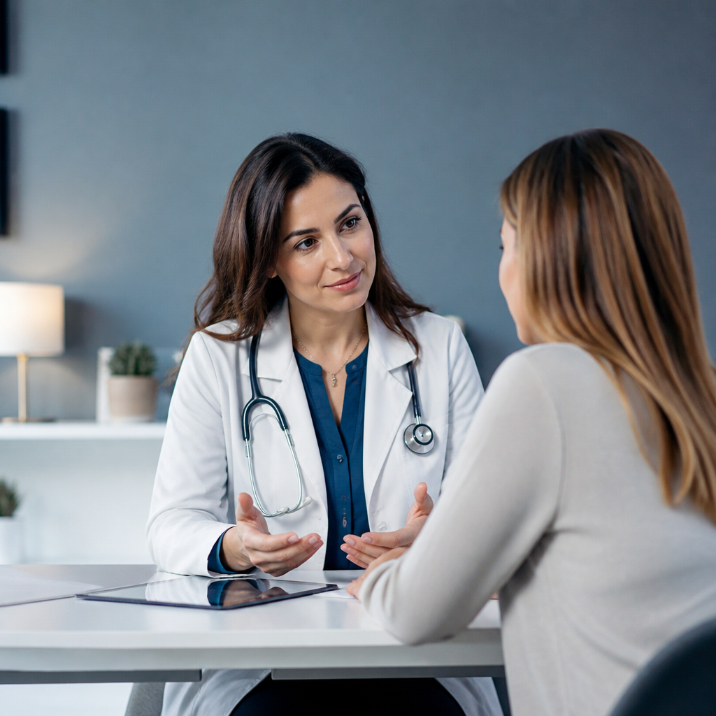 Médecin en consultation avant une séance d'acupuncture, évaluation des contre-indications