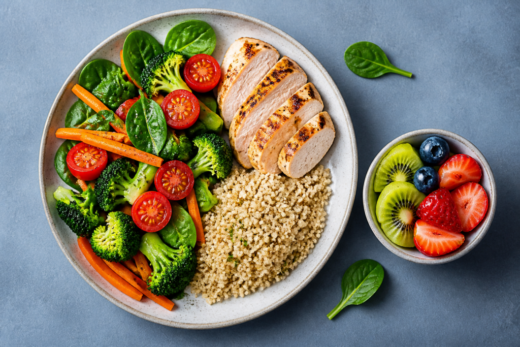 Alimentation équilibrée : la règle 1/2 légumes, 1/4 féculents, 1/4 protéines