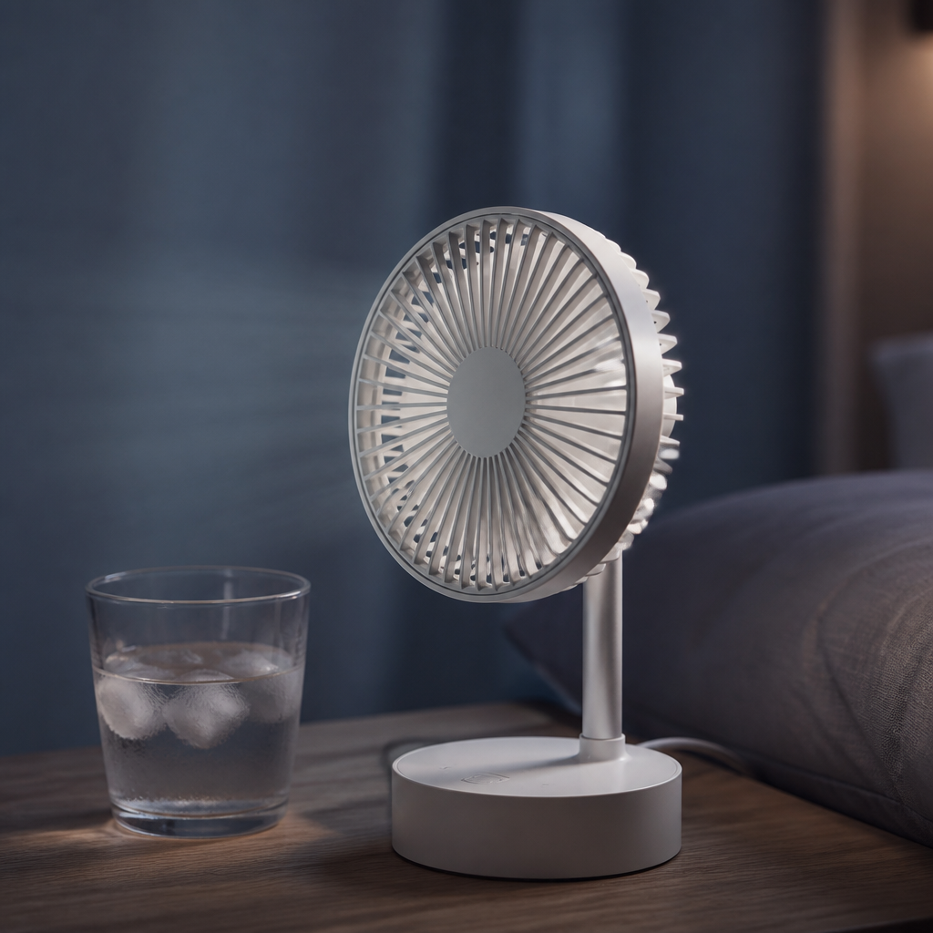 Ventilateur de chevet et verre d'eau glacée pour les sueurs nocturnes