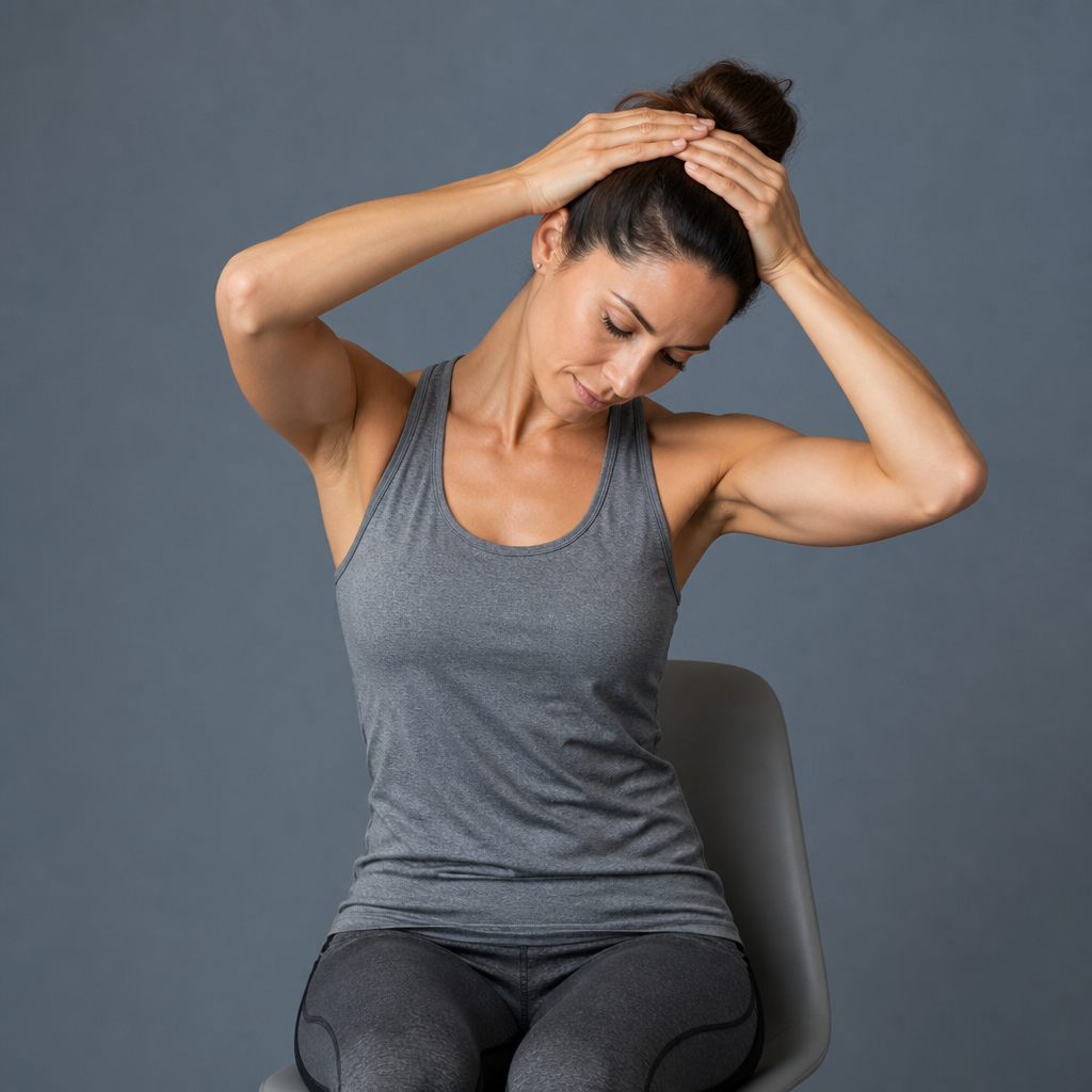 Étirement diagonal cervical grand complexus, tête inclinée vers l'avant et le côté