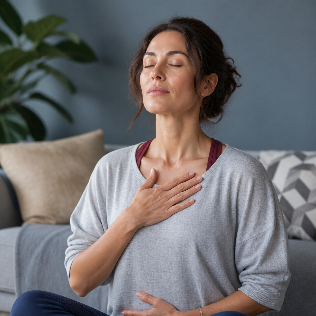 Femme pratiquant la cohérence cardiaque pour gérer le stress chronique