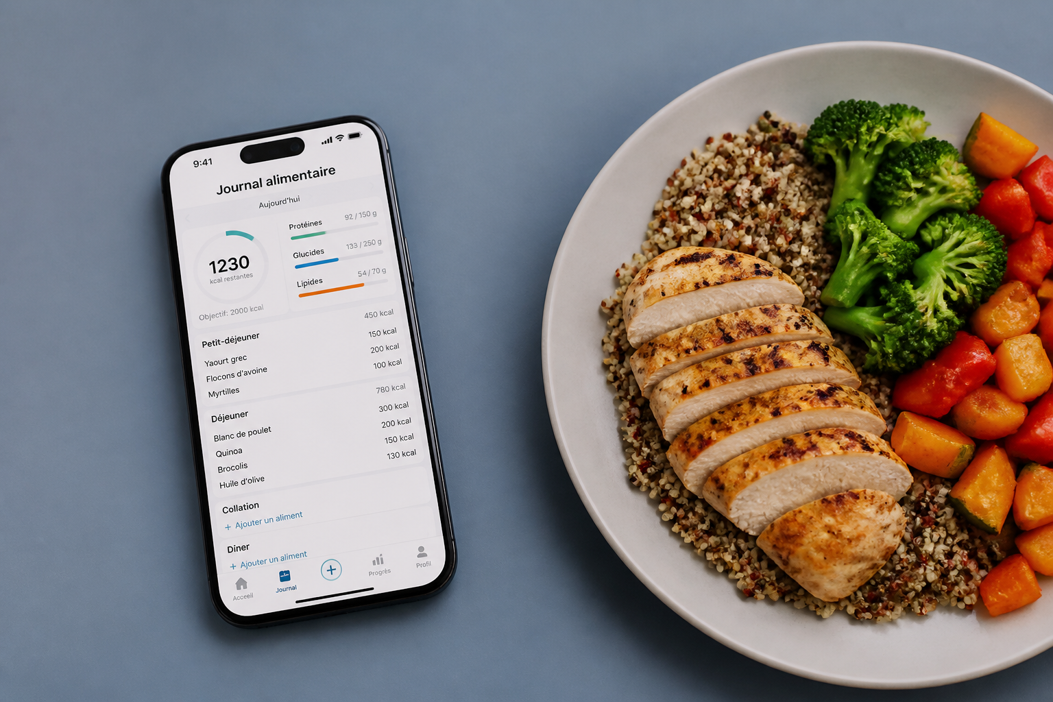 Application alimentation saine journal alimentaire suivi calories macronutriments