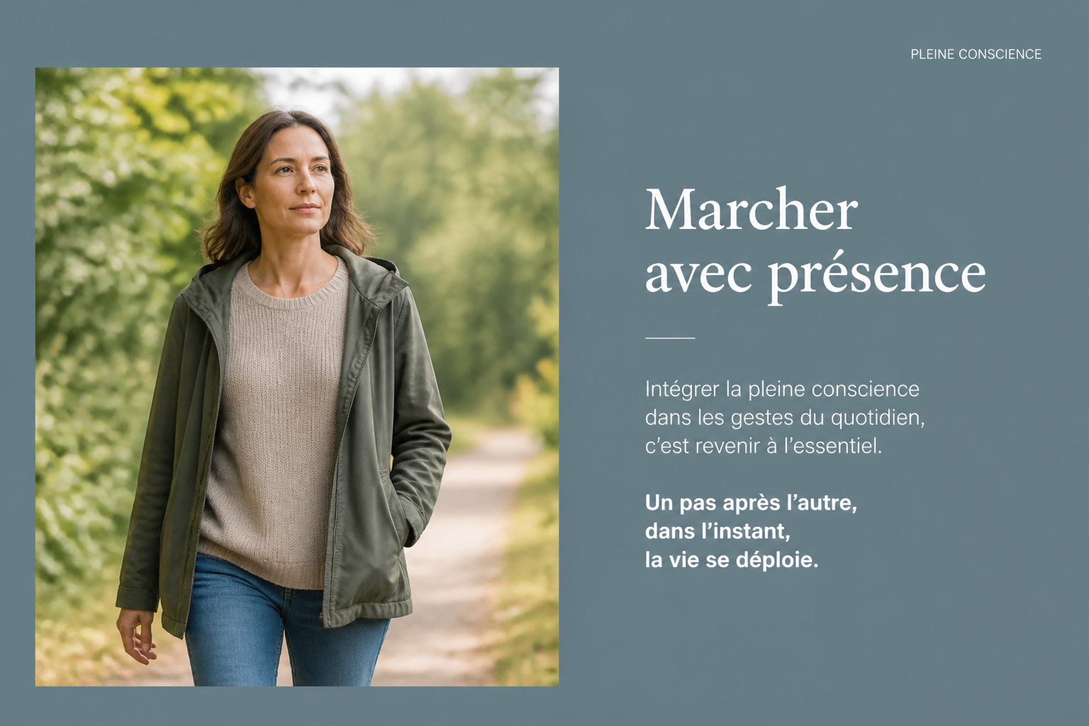 intégration pleine conscience vie quotidienne, marche consciente, repas sans écran