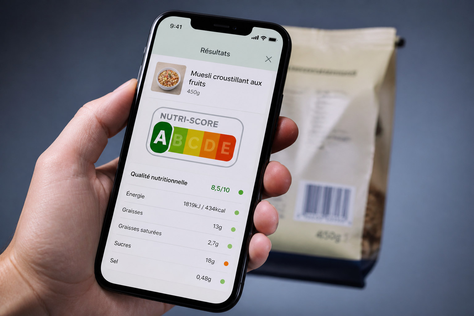 Scan code-barres application alimentation saine Nutri-Score produit alimentaire