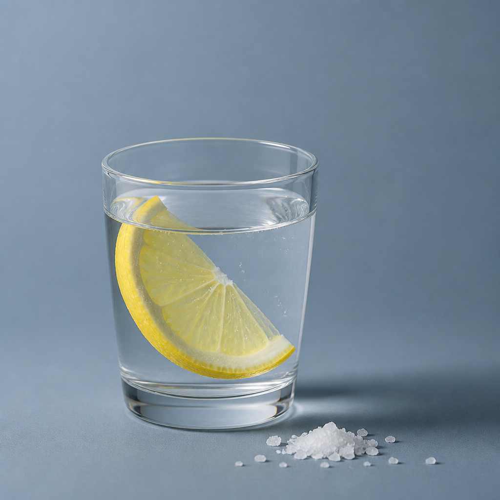 Verre eau citron sel électrolytes réhydratation post-effort sportif